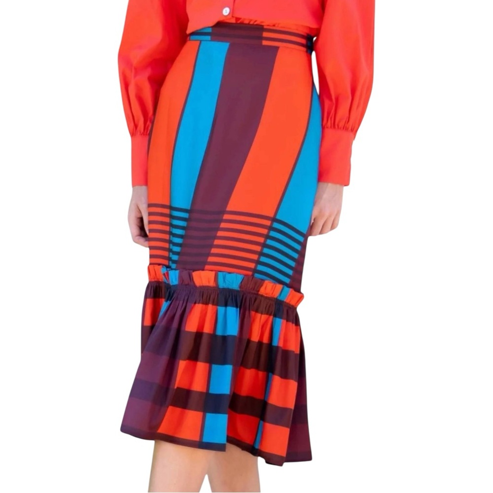 Anthropologie Eva Franco Flounced Midi Skirt Satin Plaid NWT Size 4